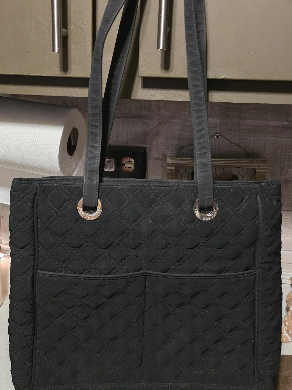 Vera Bradley Black Quilted Satchel with Ring Hardware